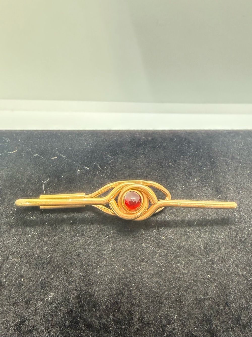 Vintage Hickok 10K Gold Filled Red Cabochon Tie Clip Mid Century Tie Bar
